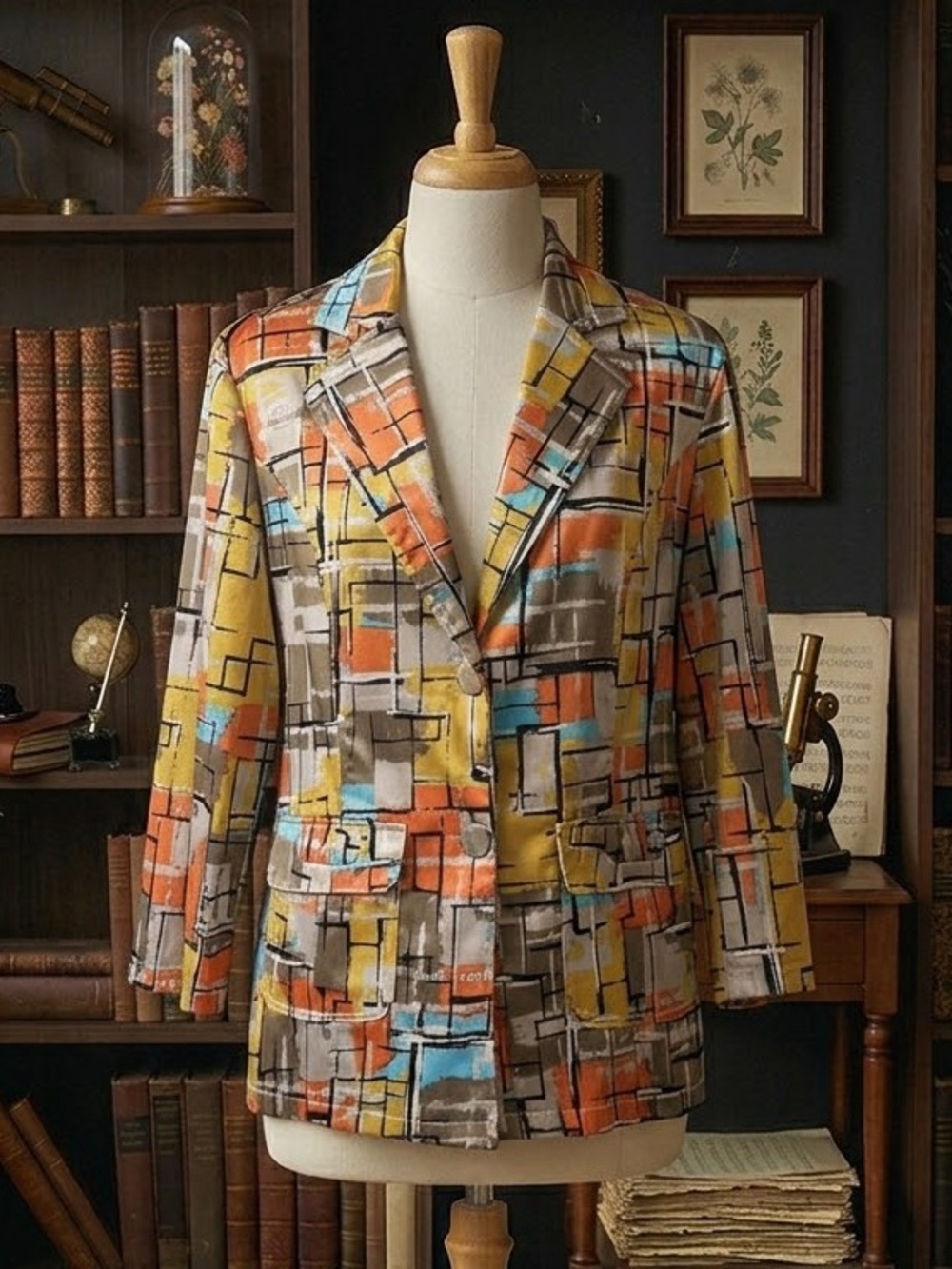 Vintage Lavena Abstract Print Lightweight Blazer